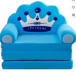 Kids prince crown royal blue arm chair sofa toddler cover soft foldable travel